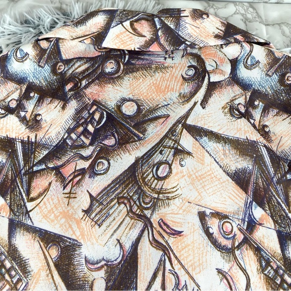 Vintage 70s Retro Abstract Print Polyester Button Down EUC - Picture 5 of 10